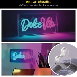 Lampe d'écriture LED 'Dolce Vita' Décoration pour l'intérieur 30 x 15 cm, en bleu et magenta-rouge