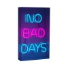 Lampe d'écriture LED 'NO BAD DAYS' Décoration pour l'intérieur 30 x 18 cm, en bleu et magenta-rouge