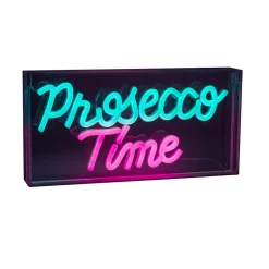 Lampe d'écriture LED 'PROSECCO TIME' Décoration pour l'intérieur 30 x 15 cm, en bleu et magenta-rouge