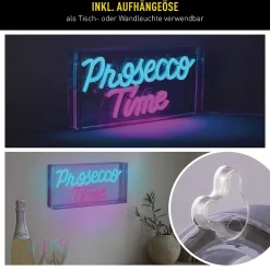 Lampe d'écriture LED 'PROSECCO TIME' Décoration pour l'intérieur 30 x 15 cm, en bleu et magenta-rouge