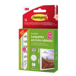 Languette adhésive accroche-tableaux grandes 3M Command max 7kg - 6 pièces