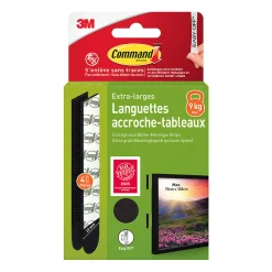 Languette adhésive accroche tableau 3M Command noir XL - 4 paires
