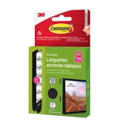 Languette adhésive accroche-tableaux grandes 3M Command max 7kg noir