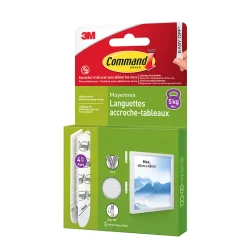 Languette adhésive accroche-tableaux moyennes 3M Command max 5kg