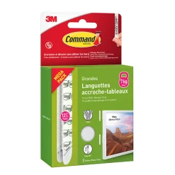 Languette adhésive accroche-tableaux grandes 3M Command max 7kg - 12 paires