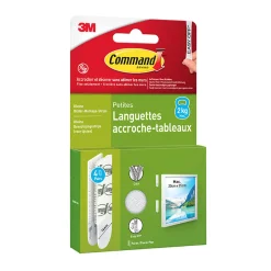Languette adhésive accroche-tableaux petites 3M Command max 2kg - 4 paires