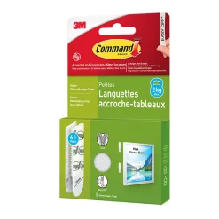 Languette adhésive accroche-tableaux petites 3M Command max 2kg - 4 paires