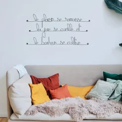 Le plaisir se ramasse la joie se cueille et le bonheur se cultive - Sculpture fil de fer 60-75 cm - Bijoux de mur