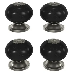Lot 4 boutons de meuble arrondi Porcelaine Vras GoodHome noir Ø4cm x P.3.8cm