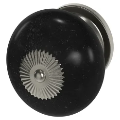 Lot 4 boutons de meuble arrondi Porcelaine Vras GoodHome noir Ø4cm x P.3.8cm