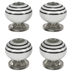 Lot 4 boutons de meuble arrondi Porcelaine Vras GoodHome noir et blanc Ø4cm x P.3.8cm