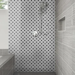 Lot 8 carreaux adhésifs décoratifs Vinyl Way St Remy Dada Art effet carreau de ciment noir & blanc L.20 x L.20 cm x ep.1,3 mm