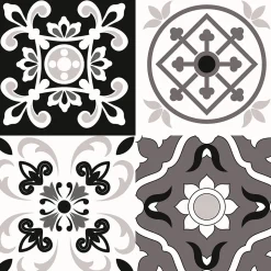 Lot 8 carreaux adhésifs décoratifs Vinyl Way Cassis Dada Art effet carreau de ciment noir & blanc L.20 x L.20 cm x ep.1,3 mm