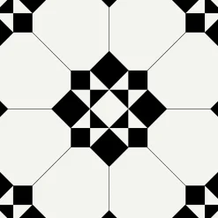 Lot 8 carreaux adhésifs décoratifs Vinyl Way Montmartre Dada Art effet carreau de ciment blanc & noir L.20 x L.20 cm x ep.1,3 mm