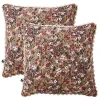 Lot 2 coussins 40 x 40 cm en gaze de coton camel et fleuri - ISABELA 1
