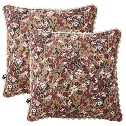 Lot 2 coussins 40 x 40 cm en gaze de coton camel et fleuri - ISABELA 1