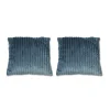 Lot 2 coussins carrés 40 cm bleu en velours côtelé doux - BOREAL
