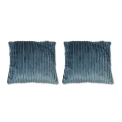 Lot 2 coussins carrés 40 cm bleu en velours côtelé doux - BOREAL
