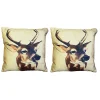 Lot 2 coussins carrés 40 cm en tissu beige imprimé - CERF