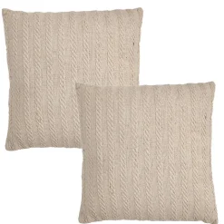 Lot 2 coussins carrés 40 x 40 cm en coton brodé lignes beige - TWINKLE