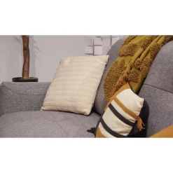 Lot 2 coussins carrés 40 x 40 cm en coton brodé lignes beige - TWINKLE
