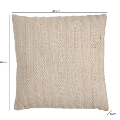Lot 2 coussins carrés 40 x 40 cm en coton brodé lignes beige - TWINKLE