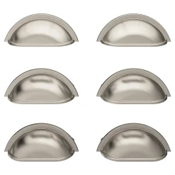 Lot 6 poignées de meuble demi-ronde GoodHome Govlin effet nickel satin gris l.81mm x l.30mm x H. 30mm entraxe 64mm
