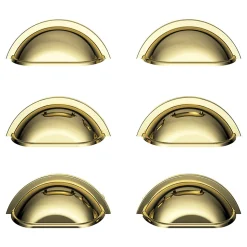 Lot 6 poignées de meuble demi-ronde GoodHome Govlin effet laiton doré l.81mm x l.30mm x H. 30mm entraxe 64mm