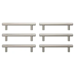 Lot 6 poignées de meuble en T GoodHome Dizel acier effet nickel satin gris l.168mm x l.12mm x H. 35mm entraxe 128mm