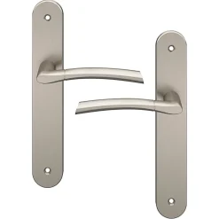 Lot 3 poignées sur plaque GoodHome Hirel effet nickel satin gris L.128mm x l.40mm entraxe 195mm