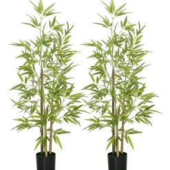 Lot de 2 bambous artificiels 1,20H m 498 feuilles réalistes par pied vrais troncs