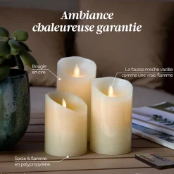 Lot de 2 bougies à LED 10 cm en cire avec télécommande, flamme vacillante - Vivezen