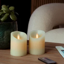 Lot de 2 bougies à LED 10 cm en cire avec télécommande, flamme vacillante - Vivezen