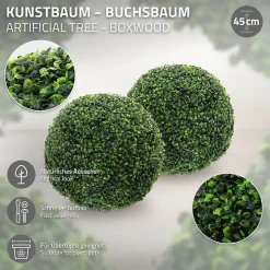 Lot de 2 boules de buis plantes en plastique ML-Design 45 cm de diamétre aspect naturel réaliste