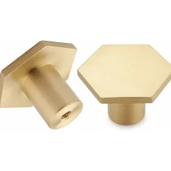 Lot de 10 boutons de meuble en laiton brossé, dorés, pour tiroirs et armoires, 26 x 24 mm (hexagonaux)
