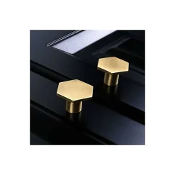 Lot de 10 boutons de meuble en laiton brossé, dorés, pour tiroirs et armoires, 26 x 24 mm (hexagonaux)
