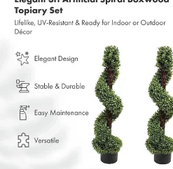 Lot de 2 Buis Artificiels en Spirale Topiaire 90 cm