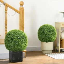 Lot de 2 buis artificiels topiaires artificielles en forme de boule dia. 40 cm PE vert