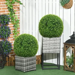Lot de 2 buis artificiels topiaires artificielles en forme de boule dia. 40 cm PE vert