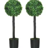 Lot de 2 buis artificiels topiaires artificielles en forme de boule dia. 20 x 60H cm pots inclus