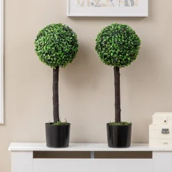 Lot de 2 buis artificiels topiaires artificielles en forme de boule dia. 20 x 60H cm pots inclus