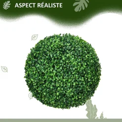 Lot de 2 buis artificiels topiaires artificielles en forme de boule dia. 40 cm PE vert