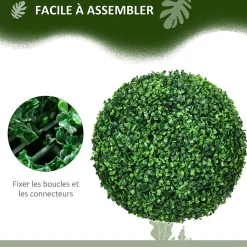 Lot de 2 buis artificiels topiaires artificielles en forme de boule dia. 40 cm PE vert