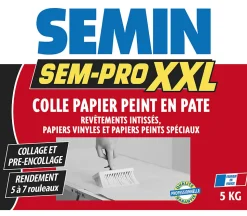 Lot de 3 colles Papiers Peints en Pâte Semin Sem-Pro XXL, Prêt à l'Emploi, Seau de 5 kg