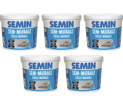 Lot de 5 Colles pour Toiles de Verre et Revêtements Muraux Légers Semin Sem Murale, Prêt à l'Emploi, Seau 5 kg