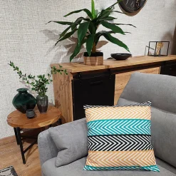 Lot de 2 coussins 45 x 45 cm en tissu motif zig zag bleu orange - ZAG