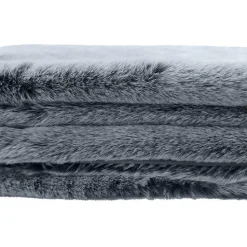 Lot de 2 coussins et 1 plaid en fausse fourrure gris givré doux - LEVY