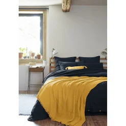 Lot de 2 coussins 40x40 double gaze de coton jaune avec pompons - PEPA
