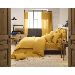 Lot de 2 coussins 40x40 double gaze de coton jaune avec pompons - PEPA