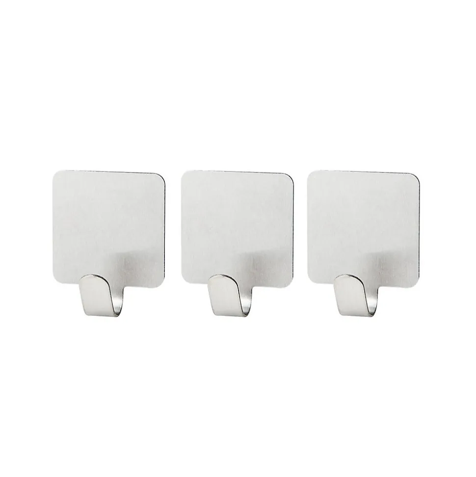 Lot de 3 crochets adhésifs carrés en acier inoxydable Fackelmann Tecno